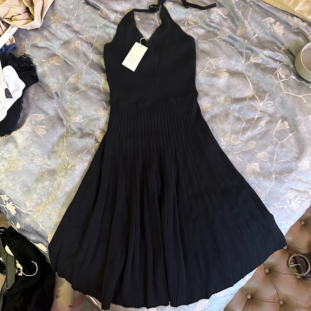 A New Day knit, pleated, tie back halter dress Midi NWT SIZE SMALL